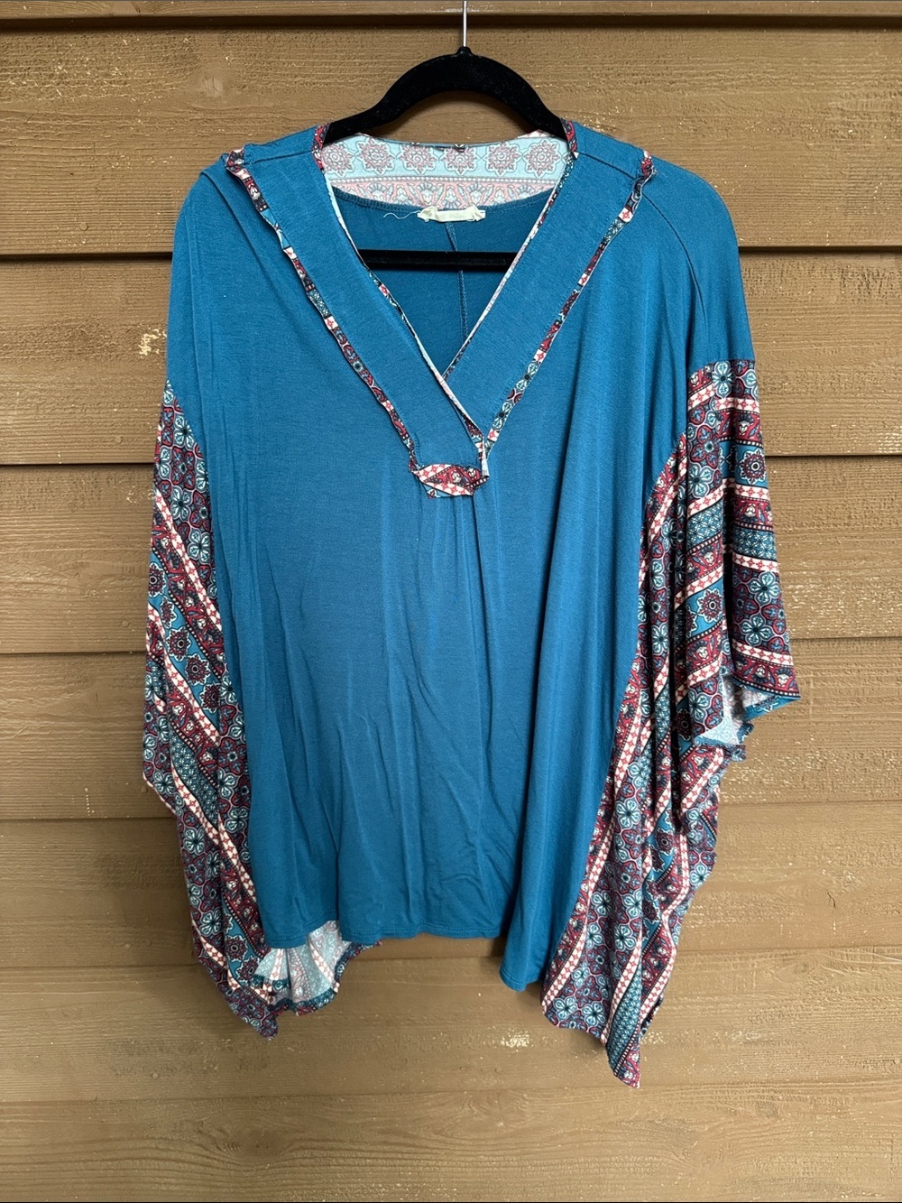 Teal Boho Mixed-Print Tunic Top